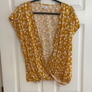 Floral Wrap Blouse in Mustard